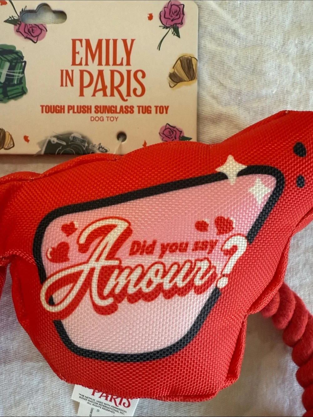 Netflix Emily In Paris Red Fashion Sunglasses Pet Plush Dog Toy